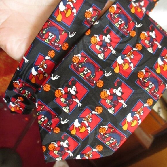 Vintage Mickey Mouse Neck Tie Unlimited Disney Basketball Goofy Donald Duck 56" - Picture 3 of 4